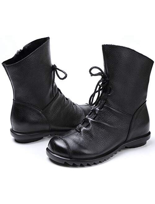 Womens Genuine Leather Casual Soft Flat Boots