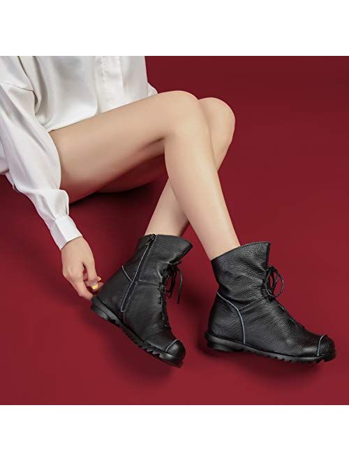 Womens Genuine Leather Casual Soft Flat Boots