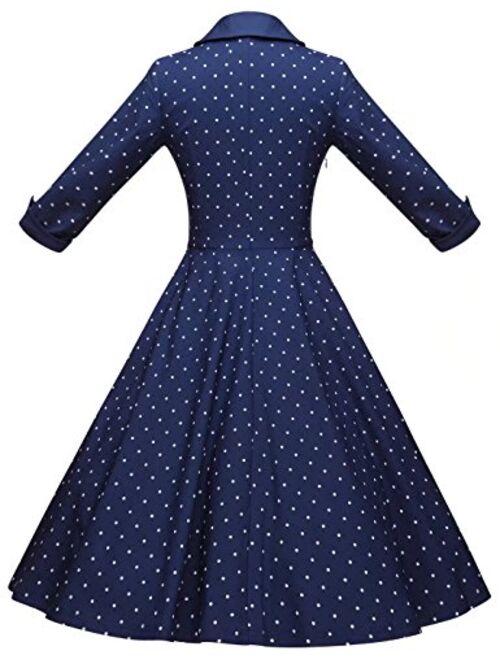 GownTown Womens Dresses 1950s Vintage Dresses 3/4 Sleeves Pocket Swing Stretchy Dresses