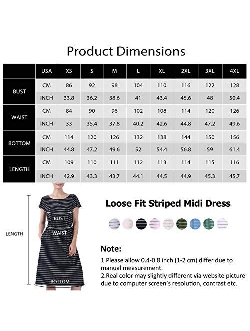 STRIPELAND Womens Striped Dress Spring Summer Casual Loose Swing Midi Dress with Pockets and Waist Tie,12 Colors XS-4XL 