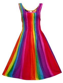 Pikulla Sleeveless Smock Women's Rainbow Hippie Gypsy Sundress Multicoloured SML