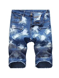 LERUCCI Mens Skinny Ripped Destroyed Distressed Jeans Denim Shorts