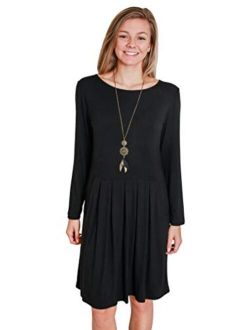 Happy Trunks T-Shirt Dresses for Women with Pockets Long Sleeve Pleated Loose Swing Casual Knee Length Comfy Tunic