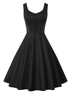 Homecoming 1950s Retro Vintage Sleeveless V-Neck Flared A-Line Dress BP416