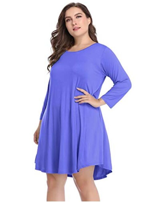 LARACE Women's 3/4 Sleeve Plus Size T-Shirt Dress Casual Loose Tops