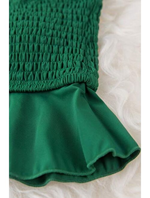 CUPSHE Women's Smocked Green and Monstera Ruffled High Waisted Bikini