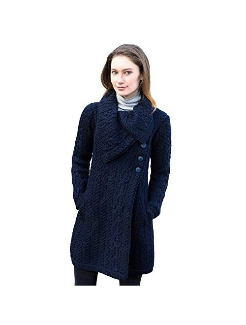Merino Wool Chunky Knit Coat With Buttons