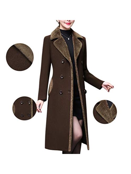 Aprsfn Women's Double-Breasted Notched Lapel Midi Wool Blend Pea Coat Jackets