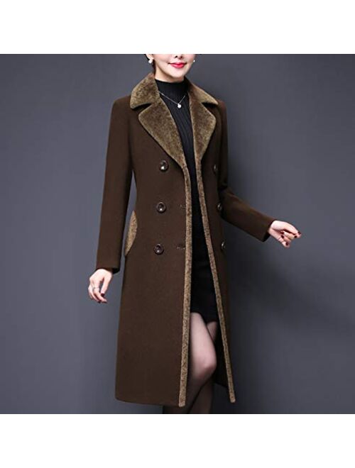 Aprsfn Women's Double-Breasted Notched Lapel Midi Wool Blend Pea Coat Jackets