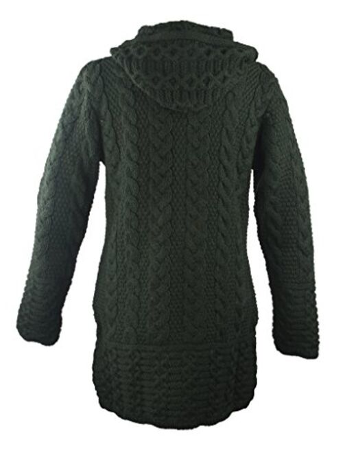Irish Setter 100% Irish Merino Wool Ladies Hooded Aran Zip Sweater Coat by West End Knitwear