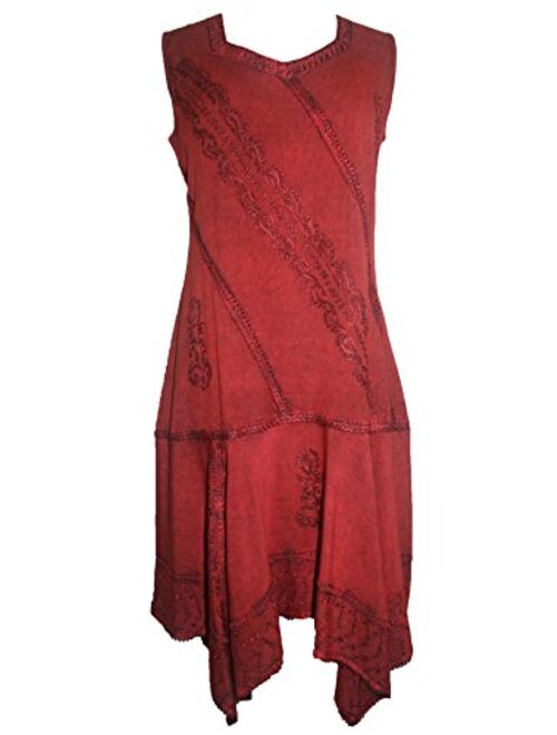 Agan Traders 1015 DR Womens Gypsy Boho Peasant Funky Asymmetrical Hem Short Sleeveless Dress Maxi