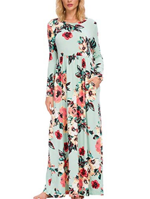 LAINAB Floral Long Sleeve Long Maxi Dress With Pockets