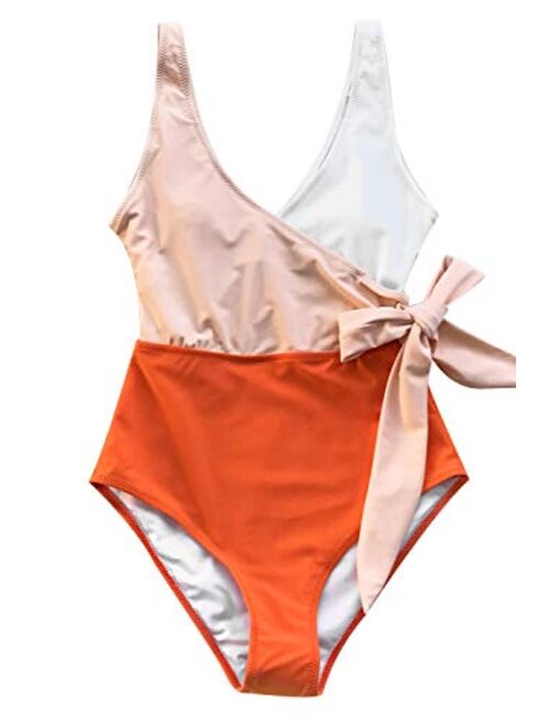 CUPSHE Women's Orange White Bowknot Bathing Suit Padded One Piece Swimsuit