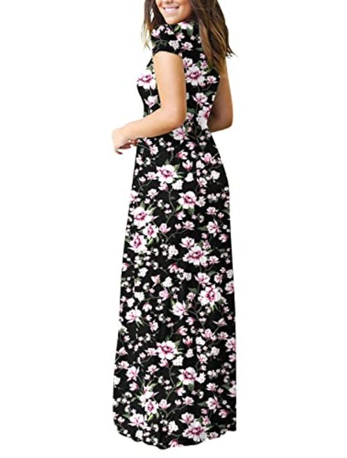 EUOVMY Women's Short Sleeve Loose Plain Maxi Dresses Casual Long Dresses with Pockets