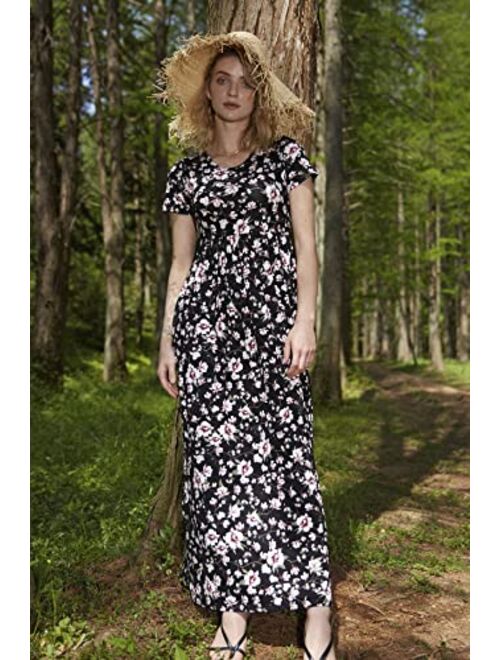 EUOVMY Women's Short Sleeve Loose Plain Maxi Dresses Casual Long Dresses with Pockets