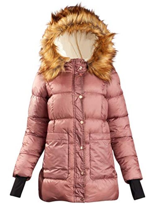 Jessica Simpson Women's Outerwear Thickened Down Winter Bubble Puffer Jacket with Sherpa Fur Lined Hood