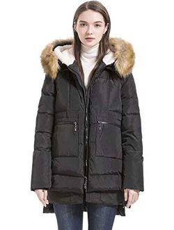 Women's Down Coat with Fur Hood with 90% Down Parka Puffer Jacket