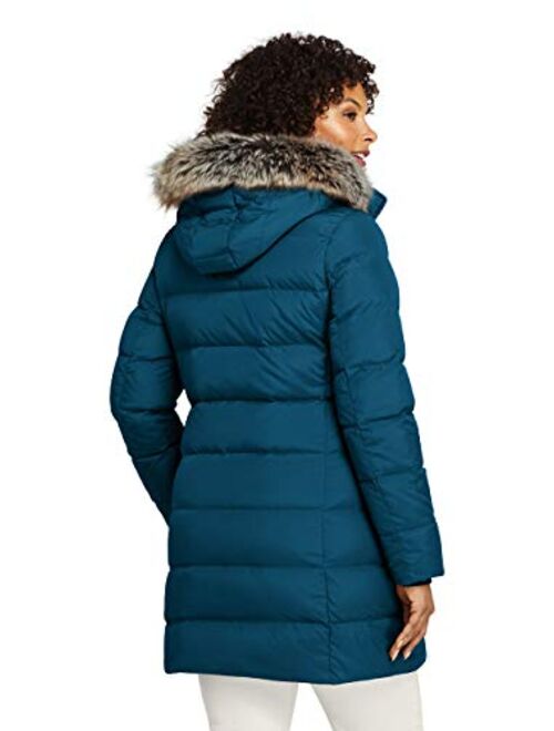 Lands' End Women's Winter Long Down Coat with Faux Fur Hood