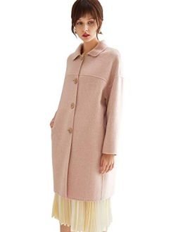 VUTOLEE Women Winter Pea Coat - Fashion Single Breasted Wool Blend Overcoat Loosen Shoulder Outwear Jacket L09