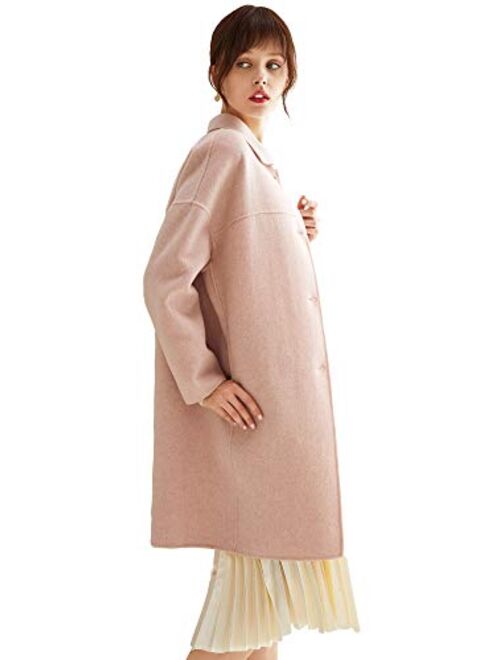 VUTOLEE Women Winter Pea Coat - Fashion Single Breasted Wool Blend Overcoat Loosen Shoulder Outwear Jacket L09