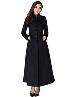 Chickle Women's Stand Collar Single Breasted Walker Long Wool Dress Coat