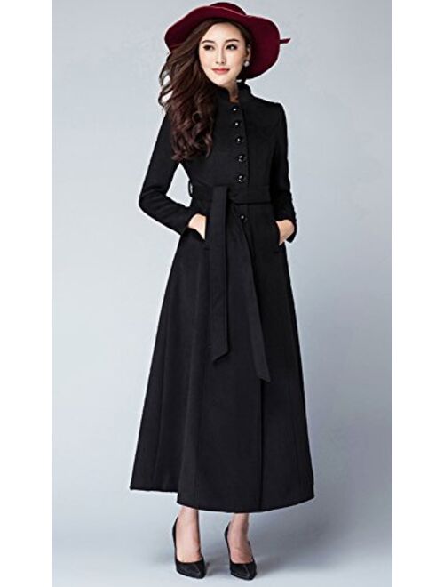 Chickle Women's Stand Collar Single Breasted Walker Long Wool Dress Coat