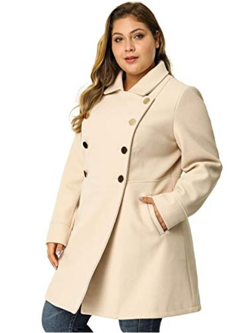 Agnes Orinda Women's Plus Size A-Line Peter Pan Collar Double Breasted Coat