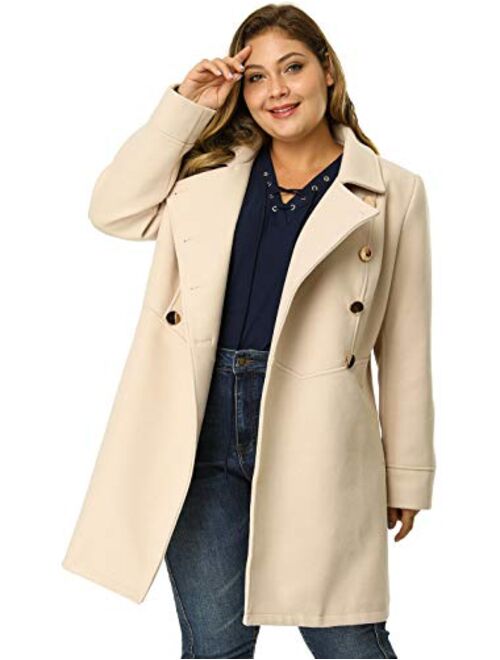 Agnes Orinda Women's Plus Size A-Line Peter Pan Collar Double Breasted Coat