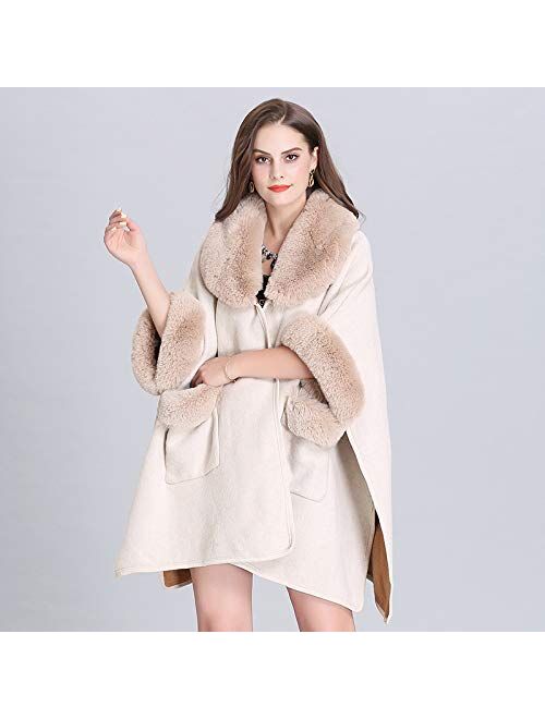 FOLOBE Women Faux Fur Cloak Poncho Cape