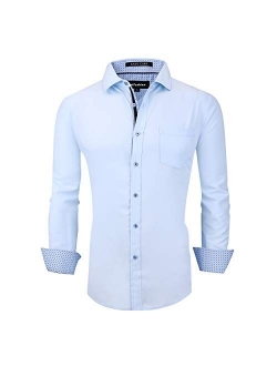 UniFashion Men's Dress Shirts Regular Fit Wrinkle Free Bamboo Fiber Long Sleeve Solid
