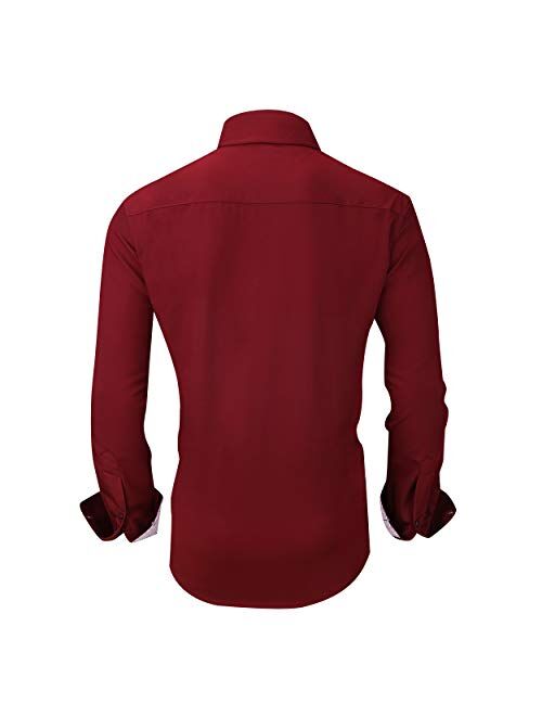 UniFashion Men's Dress Shirts Regular Fit Wrinkle Free Bamboo Fiber Long Sleeve Solid