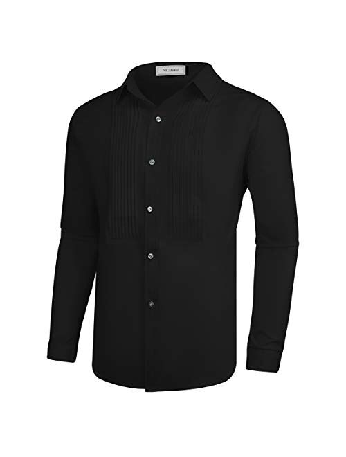 VICALLED Mens Tuxedo Shirt Casual Slim Fit Long Sleeve Dress Button Down Collar Shirts Prom