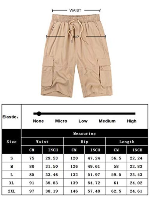 KUULEE Men's Cargo Shorts Elastic Waist Drawstring Relaxed Fit Multi-Pockets Outdoor Casual Shorts