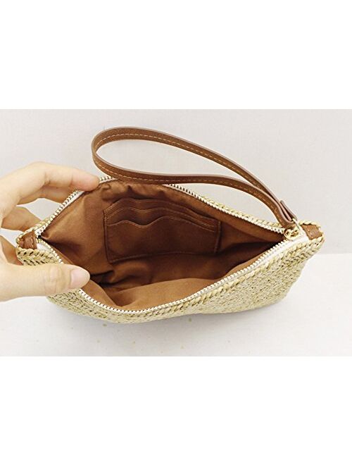 Hycurey Straw Zipper Clutch Bag Bohemian Wristlet Womens Summer Beach Sea Purse and Handbag