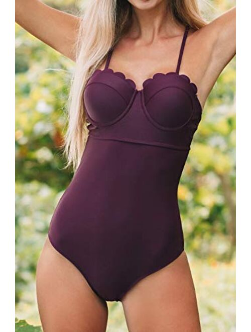 CUPSHE Women's Purple Scalloped Lace Up One Piece Swimsuit