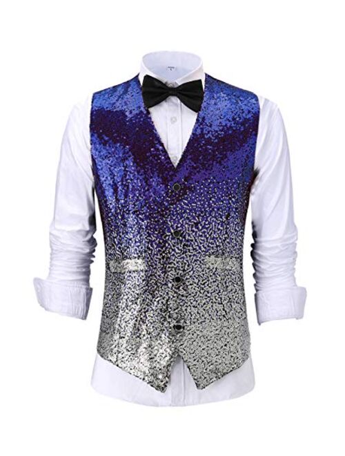 Vincent Bridal Men's Suits Shiny Sequin 3 Piece Slim Fit Tuxedo Party Blazer for Wedding Groomsmen(Jacket+Vest+Pants)