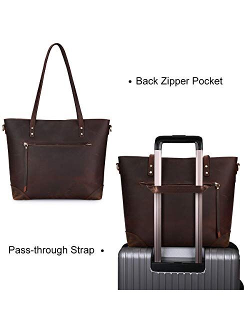 S-ZONE Vintage Genuine Leather Shoulder Laptop Bag Work Totes for Women Purse Handbag with Back Zipper Pocket