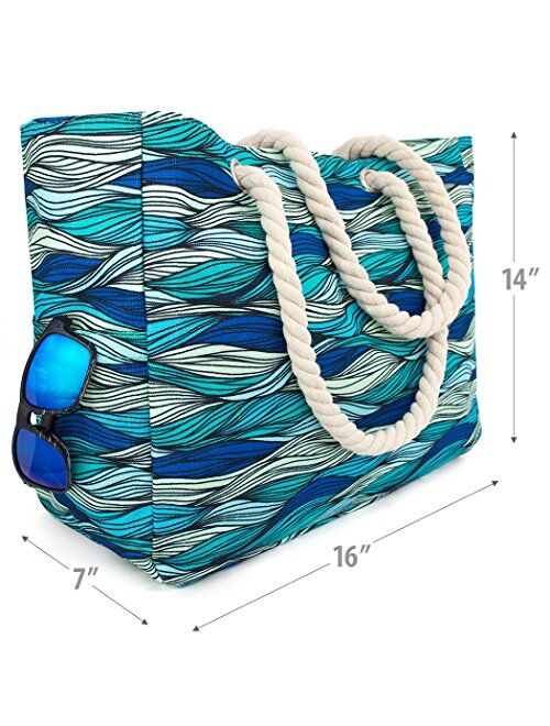 OdyseaCo - Kauai Beach Bag - Waterproof Canvas Beach Tote Bag w/Zipper