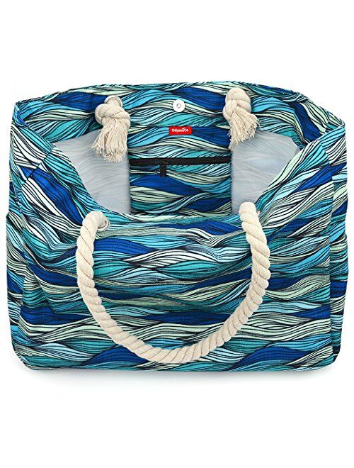 OdyseaCo - Kauai Beach Bag - Waterproof Canvas Beach Tote Bag w/Zipper