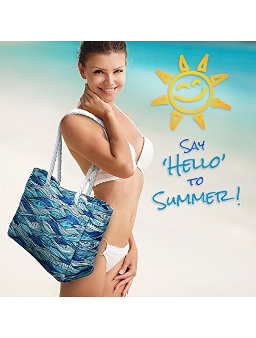 OdyseaCo - Kauai Beach Bag - Waterproof Canvas Beach Tote Bag w/Zipper