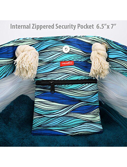 OdyseaCo - Kauai Beach Bag - Waterproof Canvas Beach Tote Bag w/Zipper