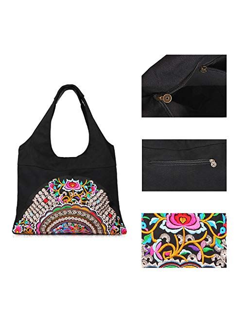 Embroidered Canvas Shoulder Bag Vintage Boho Ethnic Handbag Totes Travel Beach Bag