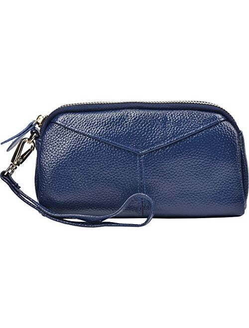 Leamekor Women's Leather Wallet Clutch Handbag Ladies Zip Coin Purse with Wristlet