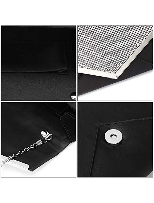 CurvChic Women Evening Bag Clutch Purse Rhinestone-Studded Flap for Wedding Prom Cocktail Party
