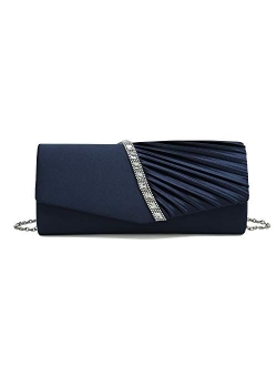 Charming Tailor Evening Handbag Crystal Embellished and Pleated Satin Clutch