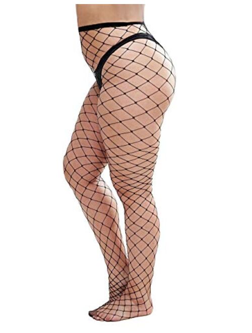  CURRMIEGO Womem's Sexy Black Fishnet Tights Plus Size