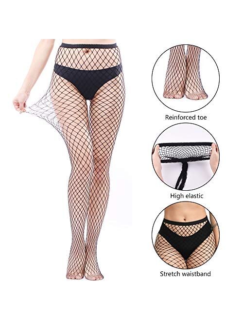 FEPITO 8 Pairs Fishnets Stockings Mesh Thigh High Pantyhose High Waist Fishnet Tights for Women
