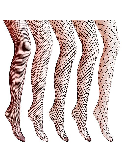 Amandir 4-5 Pairs Fishnet Stockings Womens Lace Mesh Patterned Fishnet Leggings Tights Net Pantyhose