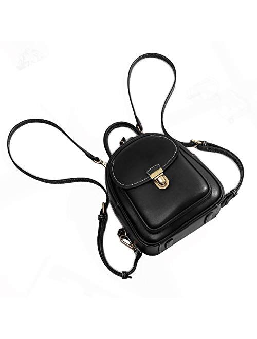 LAORENTOU Women Genuine Leather Mini Backpack Convertable Straps Daypack