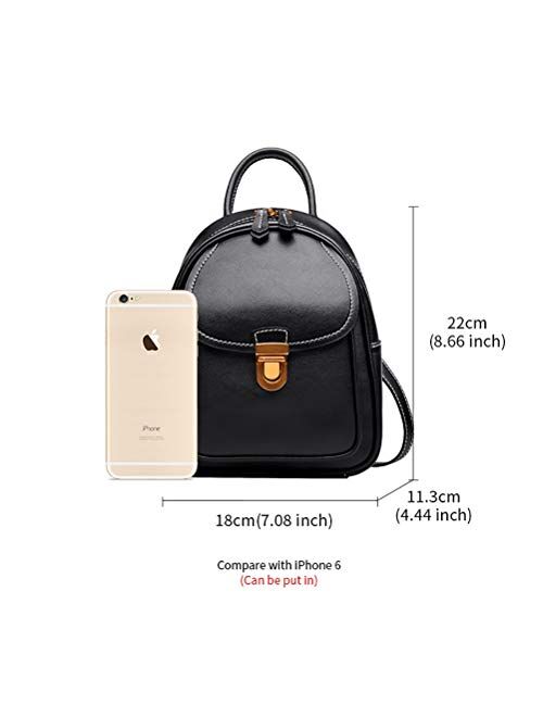 LAORENTOU Women Genuine Leather Mini Backpack Convertable Straps Daypack